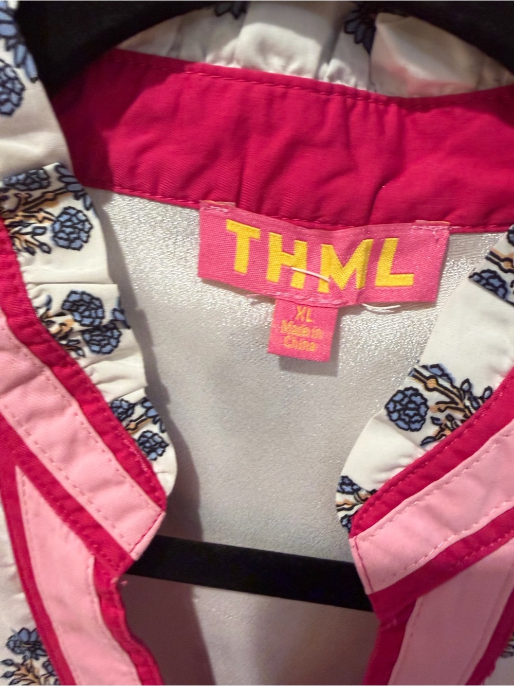 THML White Tunic Dress with Blue Floral Print and Pink Trim - Picture 3 of 4